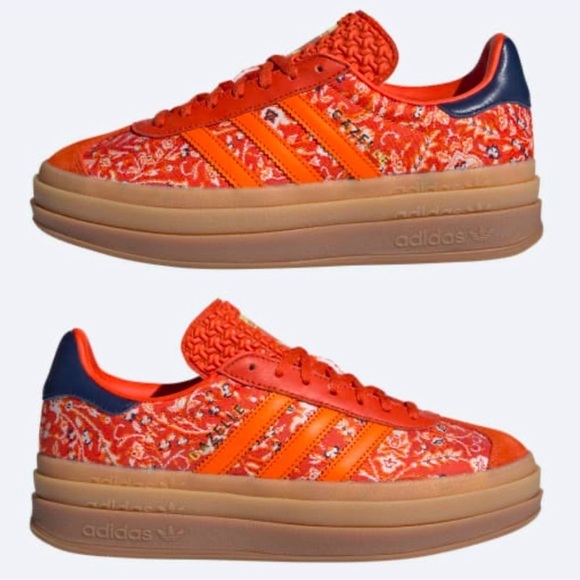 New Adidas Gazelle Bold Platform Sneakers Floral Paisley Red Print Gum Womens 7 - Picture 12 of 14
